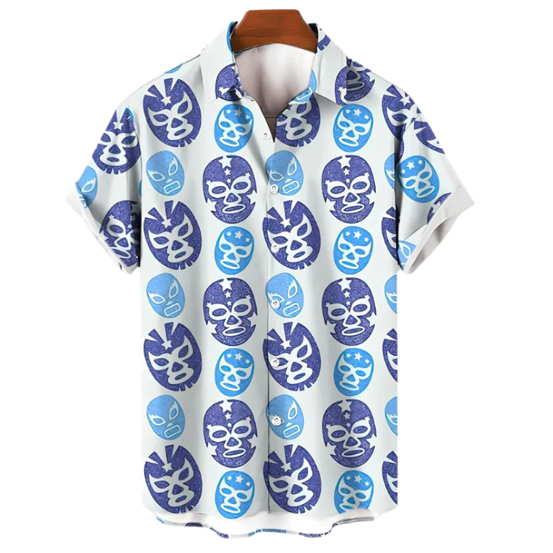 Chemise Homme à Manches Courtes Imprimée Luchador en Tissu Léger 0