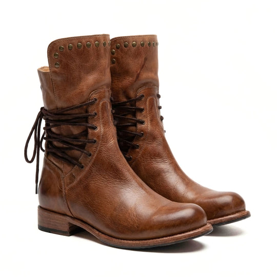 Bottes mi-mollet à lacets pour femmes avec détails cloutés