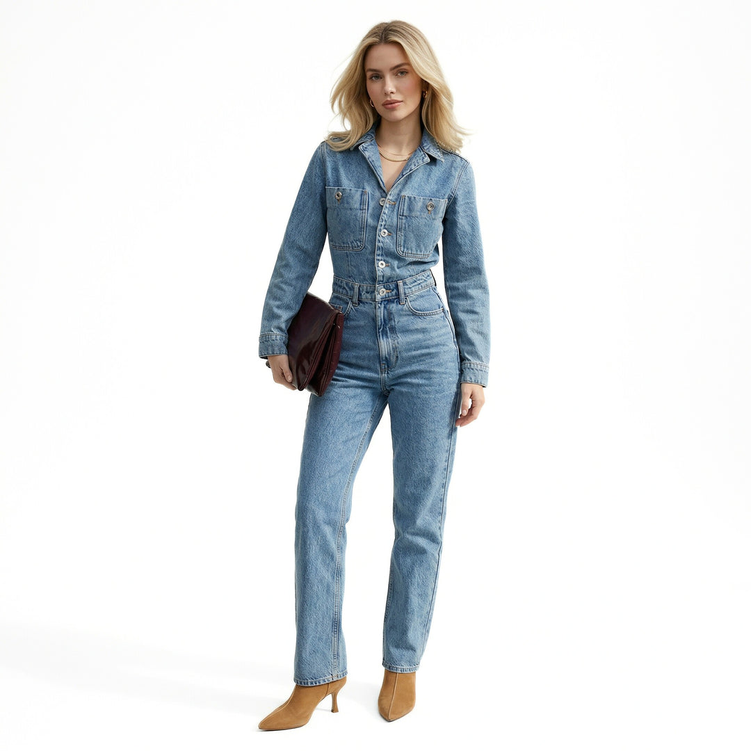Combinaison Femme Jean Chic Moderne à Manches Longues