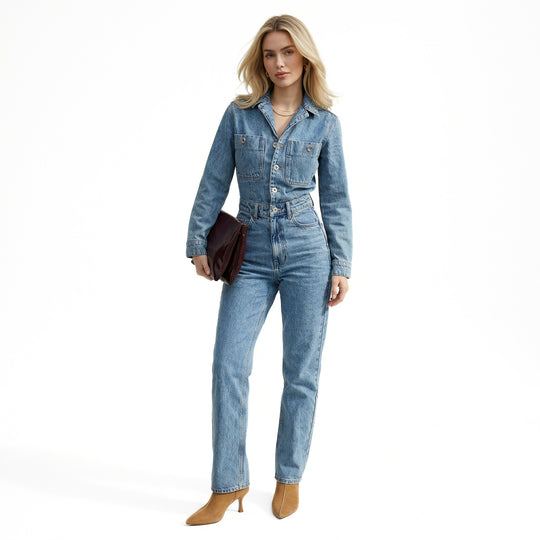 Combinaison Femme Jean Chic Moderne à Manches Longues