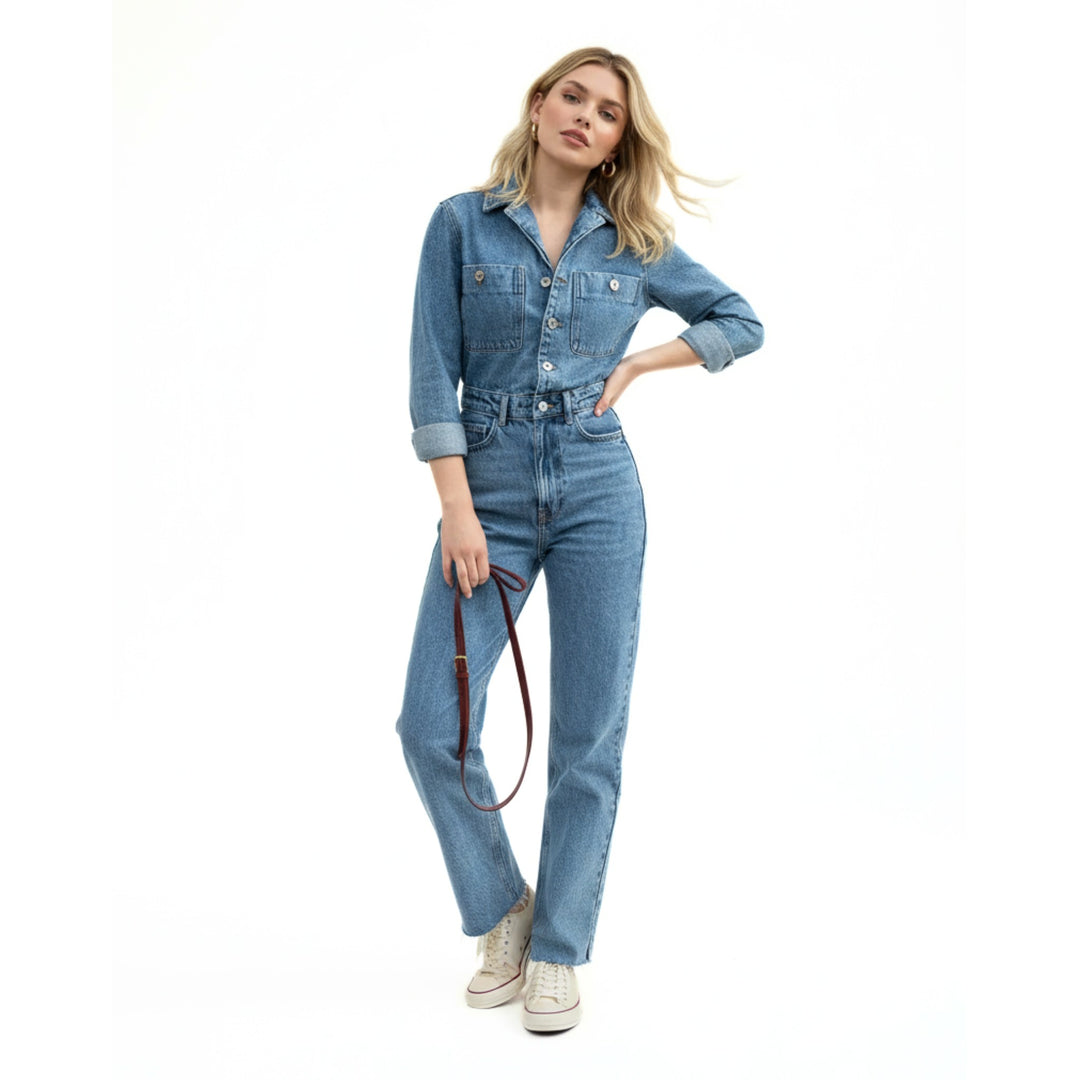 Combinaison Femme Jean Chic Moderne à Manches Longues
