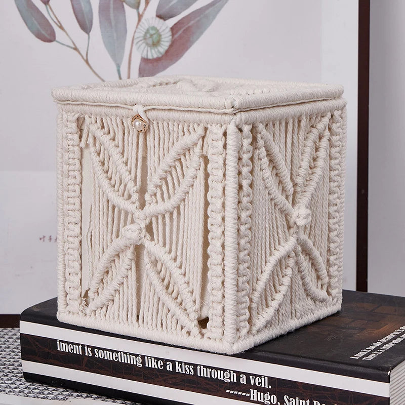 Accessoire de décoration pour boîte à mouchoirs en macramé 1