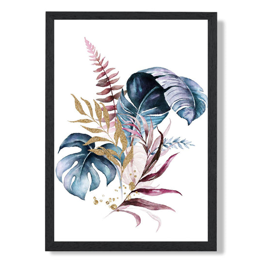 Affiche Botanique Encadrée Feuilles Roses et Bleues 0