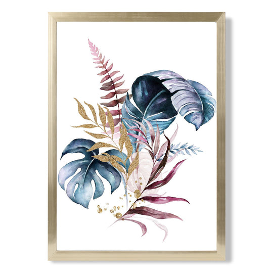 Affiche Botanique Encadrée Feuilles Roses et Bleues 1