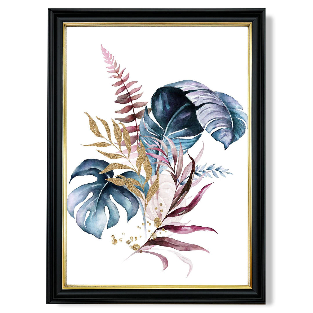Affiche Botanique Encadrée Feuilles Roses et Bleues 10