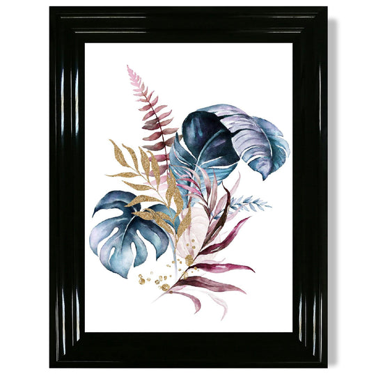 Affiche Botanique Encadrée Feuilles Roses et Bleues 11