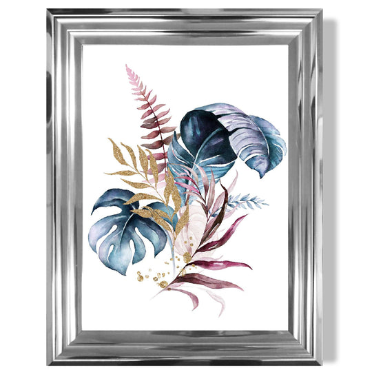 Affiche Botanique Encadrée Feuilles Roses et Bleues 12