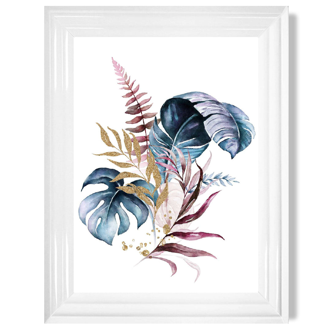 Affiche Botanique Encadrée Feuilles Roses et Bleues 13