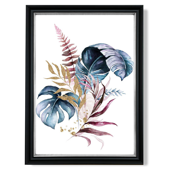 Affiche Botanique Encadrée Feuilles Roses et Bleues 14