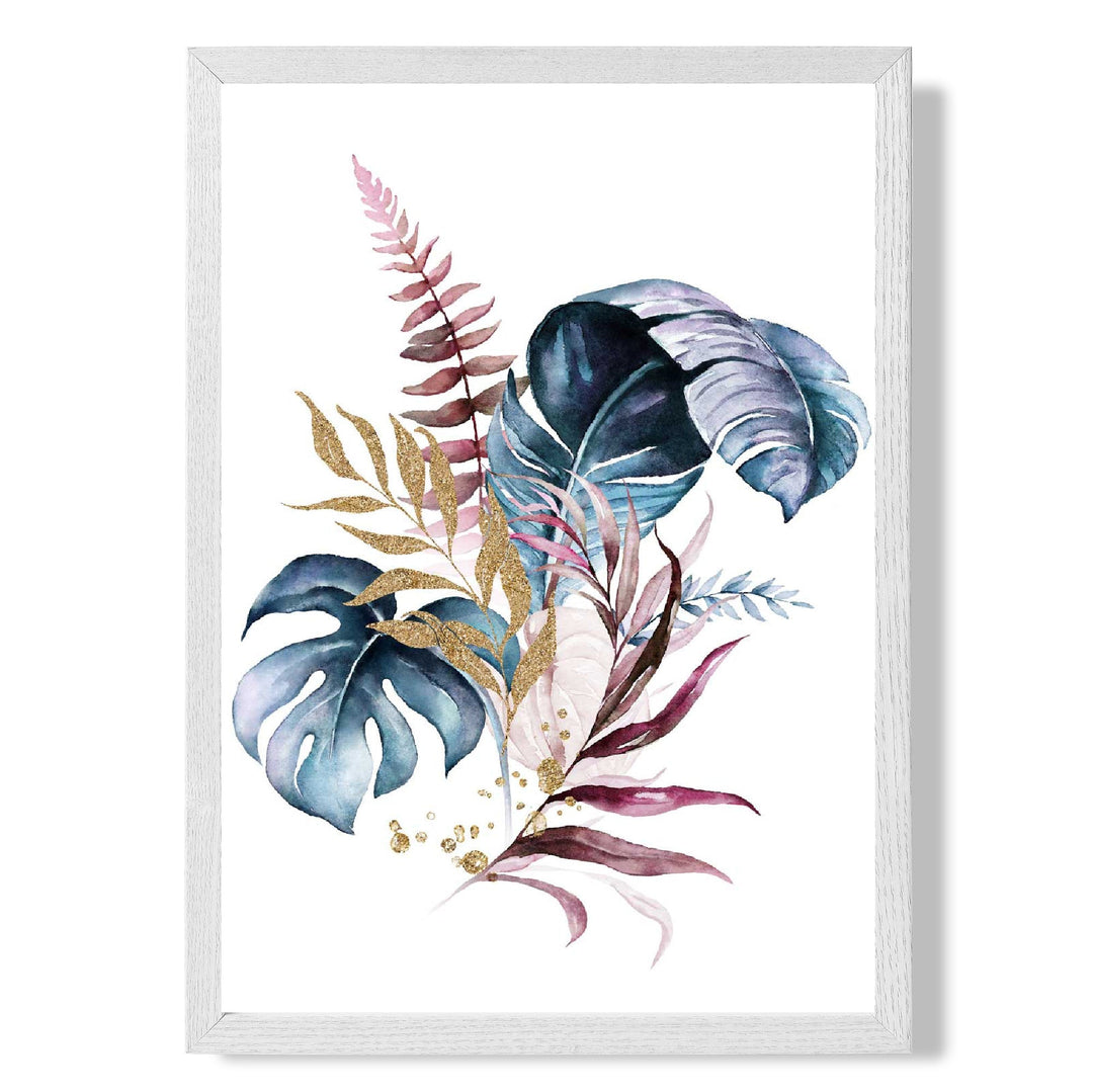 Affiche Botanique Encadrée Feuilles Roses et Bleues 2