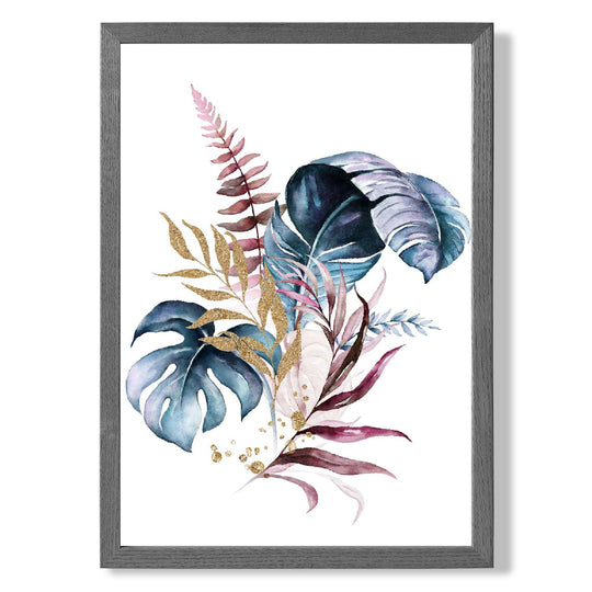 Affiche Botanique Encadrée Feuilles Roses et Bleues 3