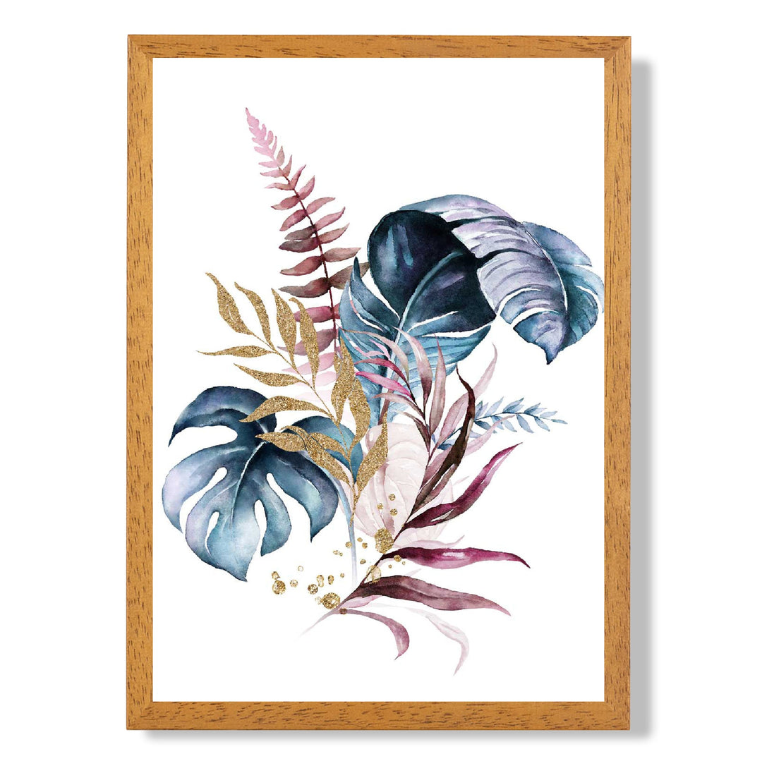 Affiche Botanique Encadrée Feuilles Roses et Bleues 5