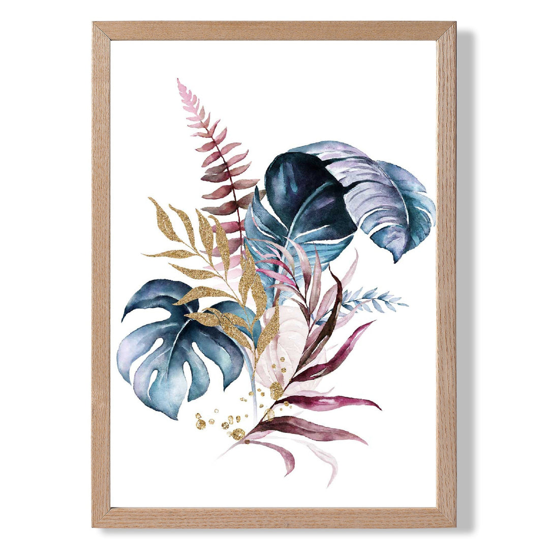 Affiche Botanique Encadrée Feuilles Roses et Bleues 6