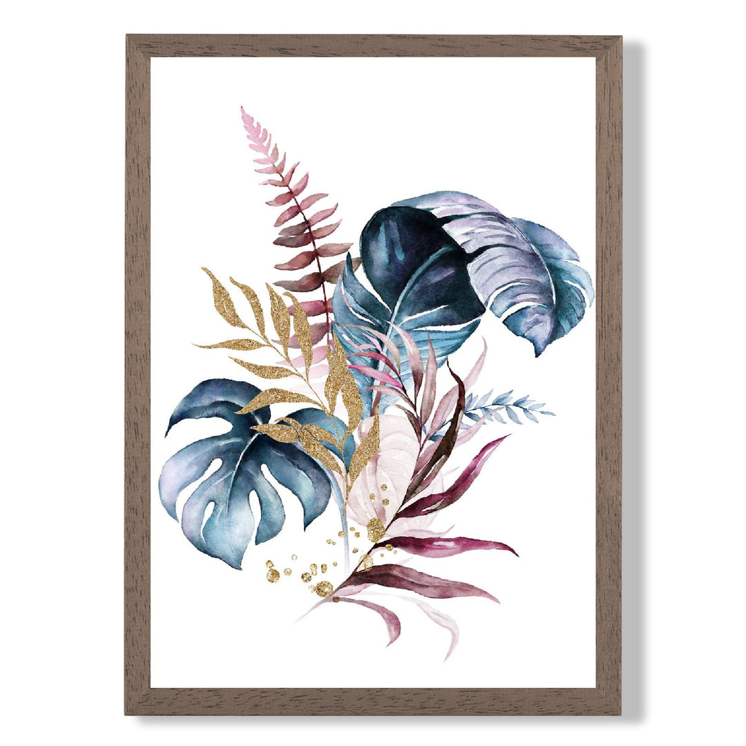 Affiche Botanique Encadrée Feuilles Roses et Bleues 7