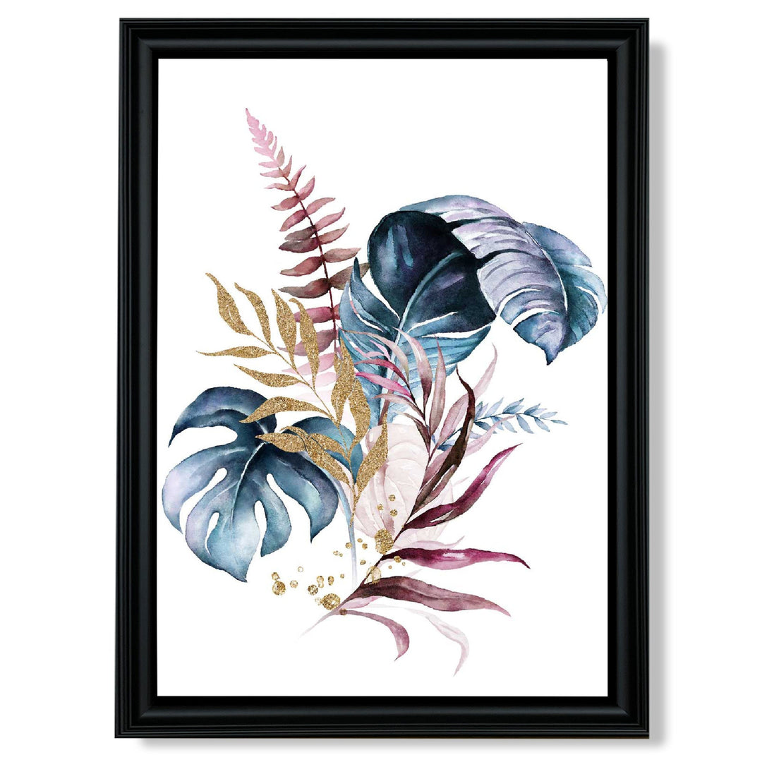 Affiche Botanique Encadrée Feuilles Roses et Bleues 8