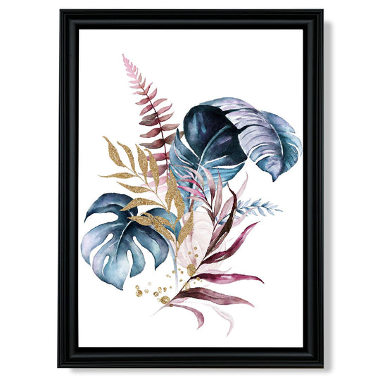 Affiche Botanique Encadrée Feuilles Roses et Bleues 8