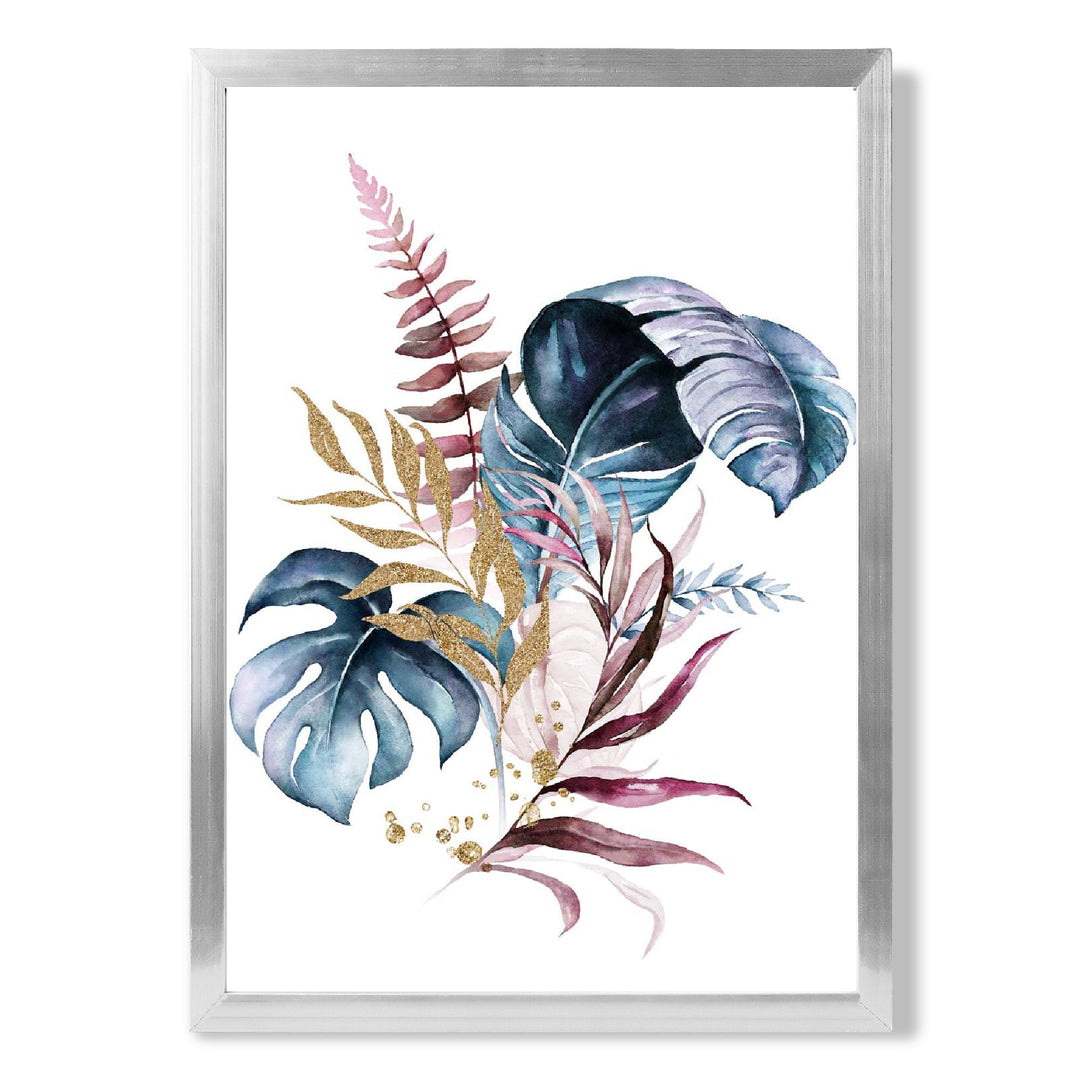 Affiche Botanique Encadrée Feuilles Roses et Bleues 9