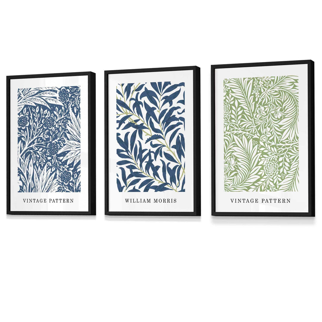 Art Mural Floral Vintage William Morris en Bleu et Vert 0