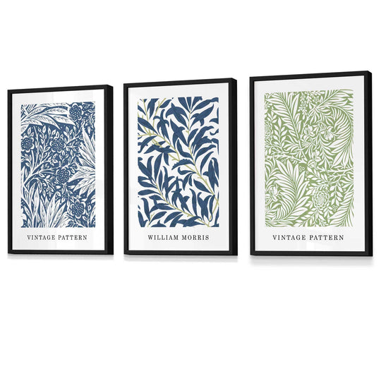 Art Mural Floral Vintage William Morris en Bleu et Vert 0