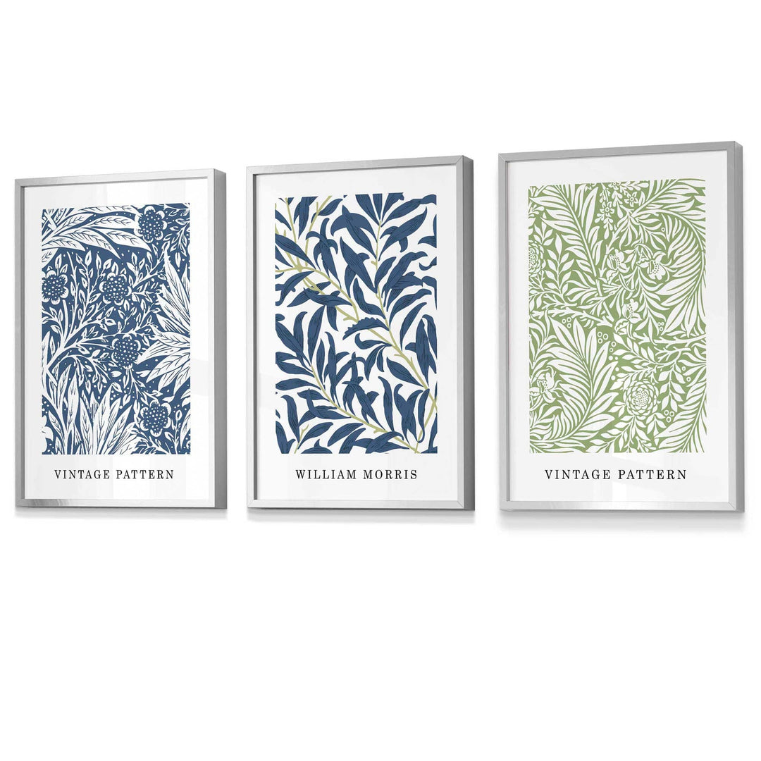 Art Mural Floral Vintage William Morris en Bleu et Vert 1
