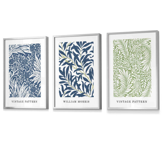 Art Mural Floral Vintage William Morris en Bleu et Vert 1
