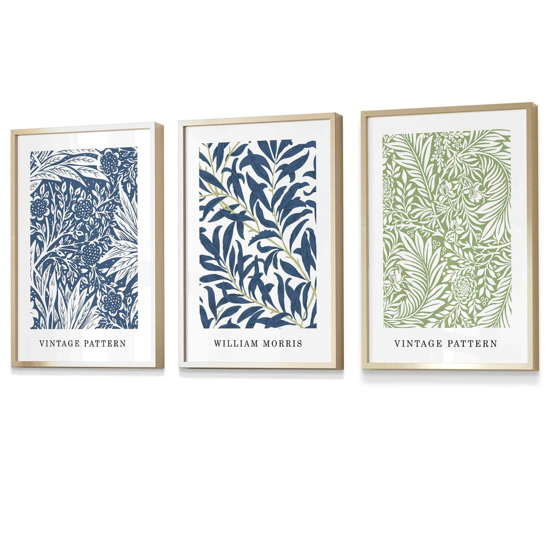 Art Mural Floral Vintage William Morris en Bleu et Vert 2