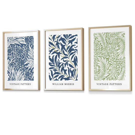 Art Mural Floral Vintage William Morris en Bleu et Vert 2