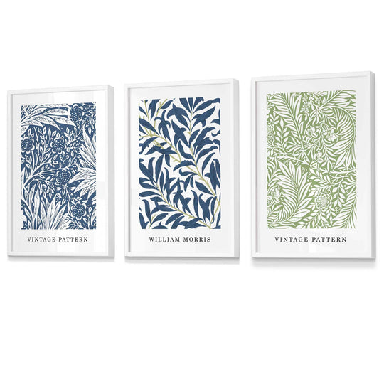 Art Mural Floral Vintage William Morris en Bleu et Vert 3