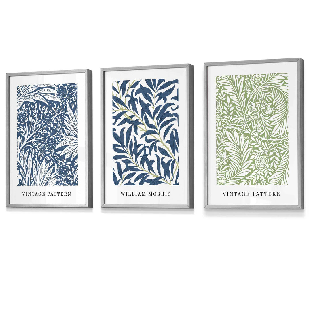 Art Mural Floral Vintage William Morris en Bleu et Vert 4