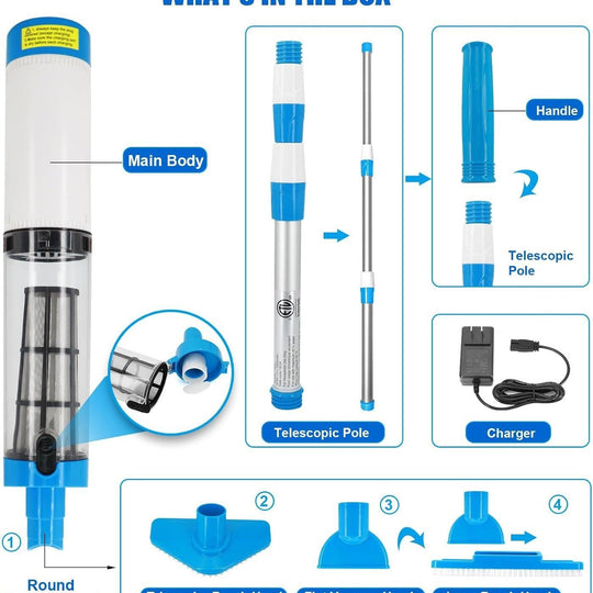 Aspirateur Piscine Portatif Rechargeable avec Accessoires Interchangeables pour Nettoyage Efficace 1