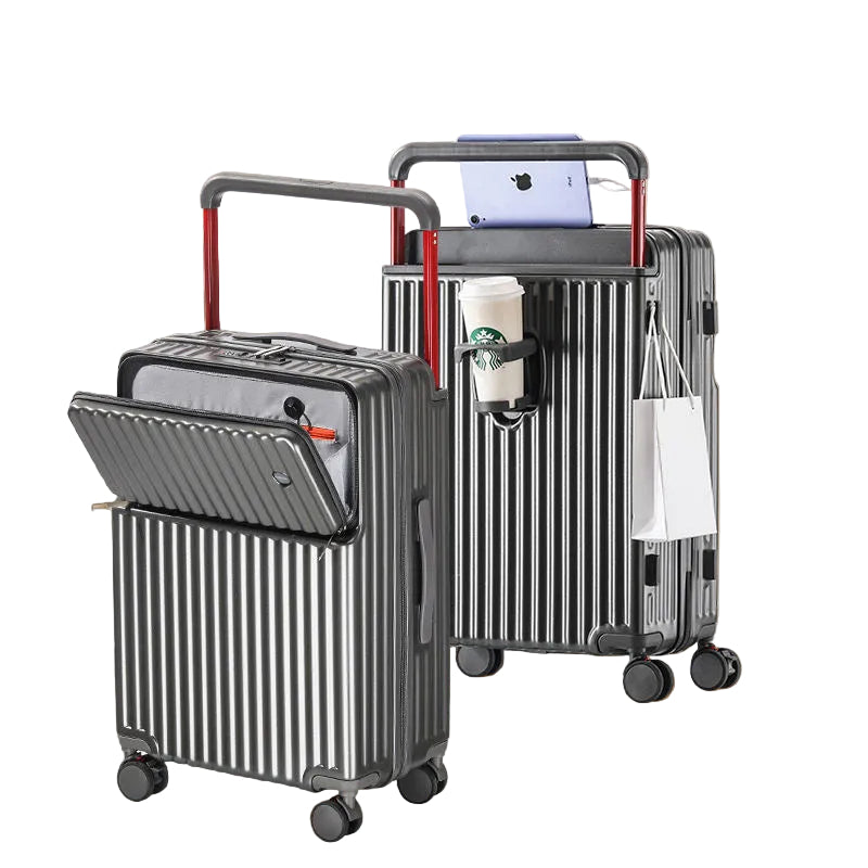 Bagage rigide à roulettes unisexe multi-compartiments avec port de chargement intégré 0