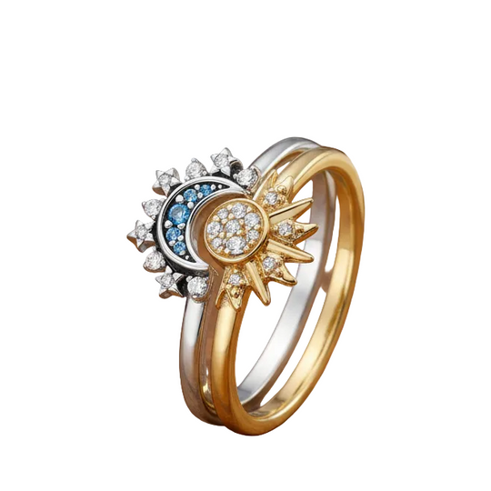 Bague en Argent 925 Motif Lune et Soleil 0