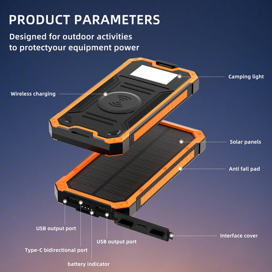 Banque d'énergie portable solaire avec charge rapide et adaptateur sans fil 3