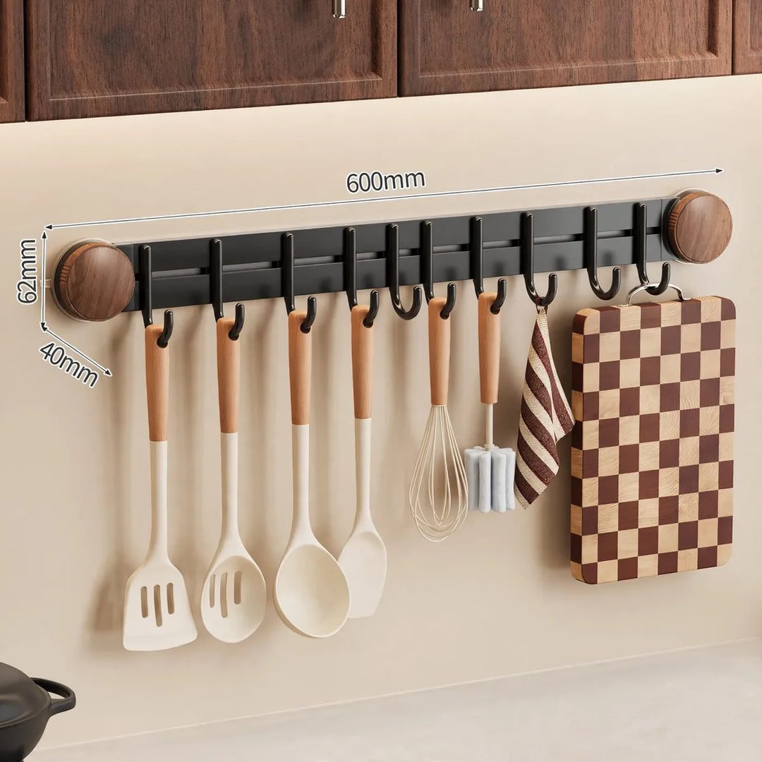 Barre de cuisine à ventouses avec crochets pour organisation murale 0