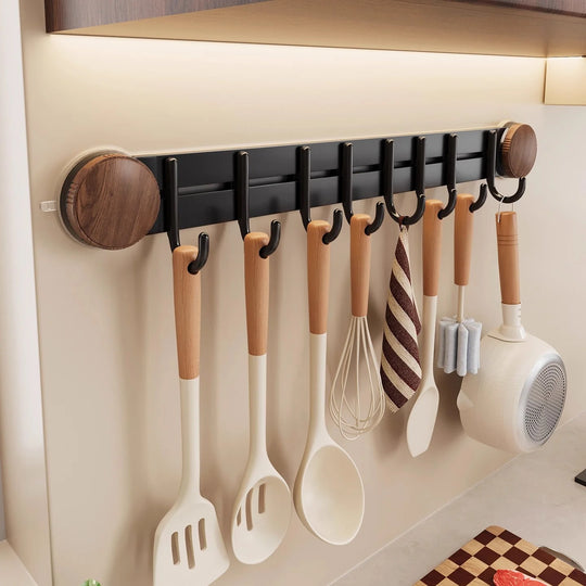 Barre de cuisine à ventouses avec crochets pour organisation murale 1