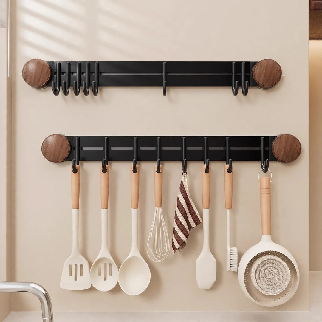 Barre de cuisine à ventouses avec crochets pour organisation murale 2