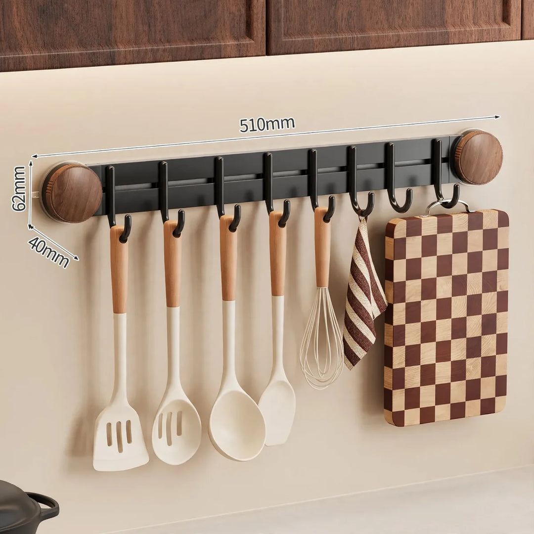 Barre de cuisine à ventouses avec crochets pour organisation murale 5