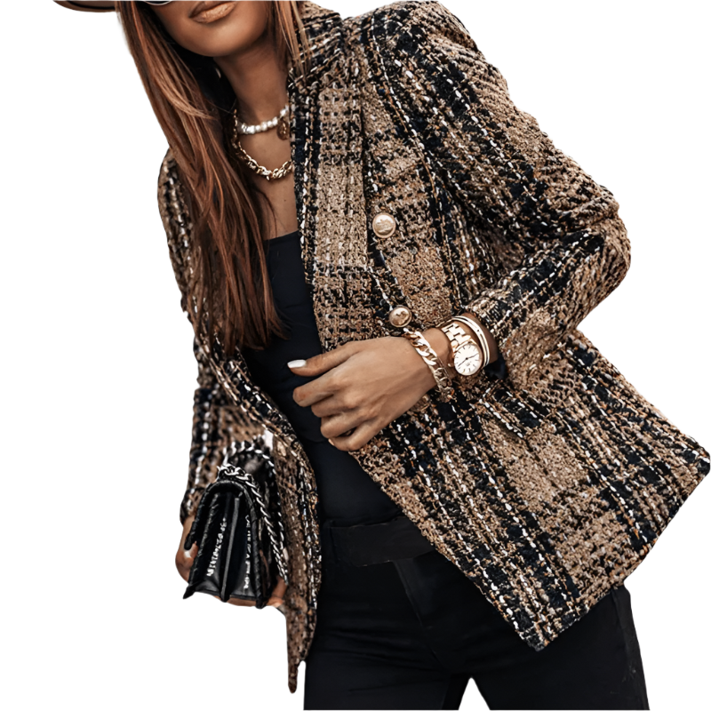 Blazer Femme à Carreaux Intemporel Tissu de Qualité 0