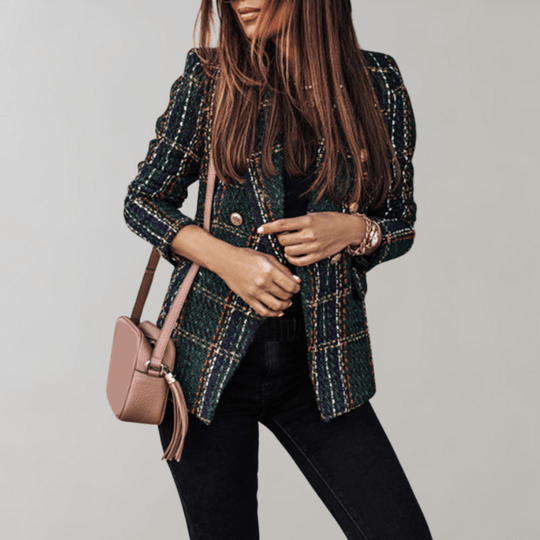 Blazer Femme à Carreaux Intemporel Tissu de Qualité 1