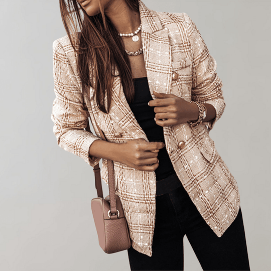 Blazer Femme à Carreaux Intemporel Tissu de Qualité 2