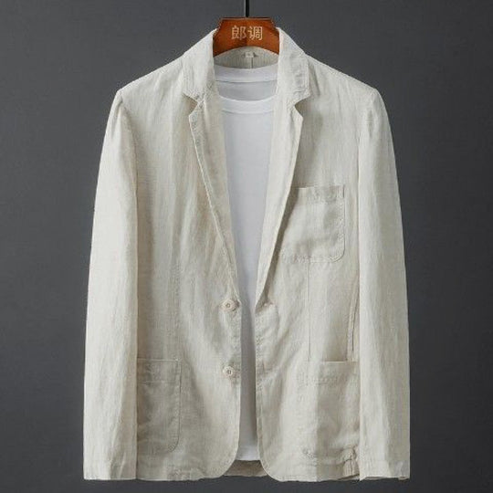 Blazer Homme Classique en Lin Ajusté Beige 0