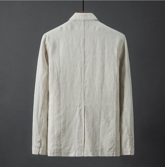 Blazer Homme Classique en Lin Ajusté Beige 1
