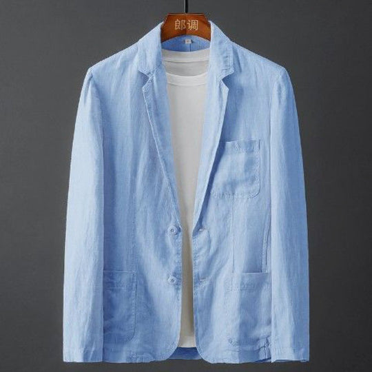 Blazer Homme Classique en Lin Ajusté Beige 3