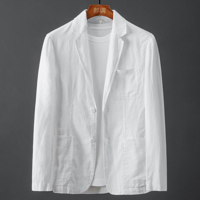 Blazer Homme Classique en Lin Ajusté Beige 5