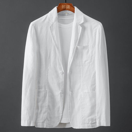 Blazer Homme Classique en Lin Ajusté Beige 5