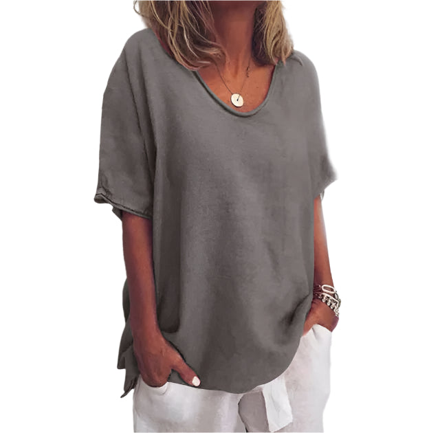 Blouse Décontractée pour Femmes avec Col en V en Tissu Aéré 0