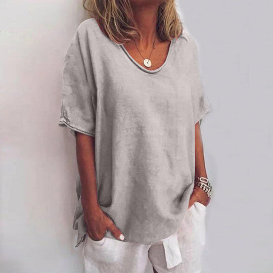 Blouse Décontractée pour Femmes avec Col en V en Tissu Aéré 1