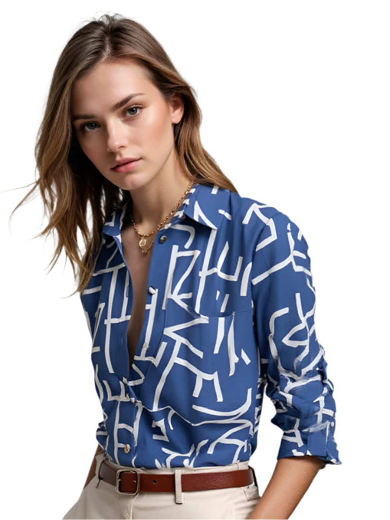 Blouse Femme Casual Col Rabattu Tissus Respirants 0
