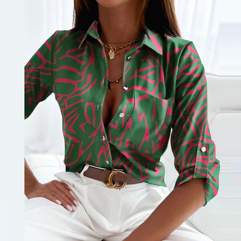 Blouse Femme Casual Col Rabattu Tissus Respirants 14