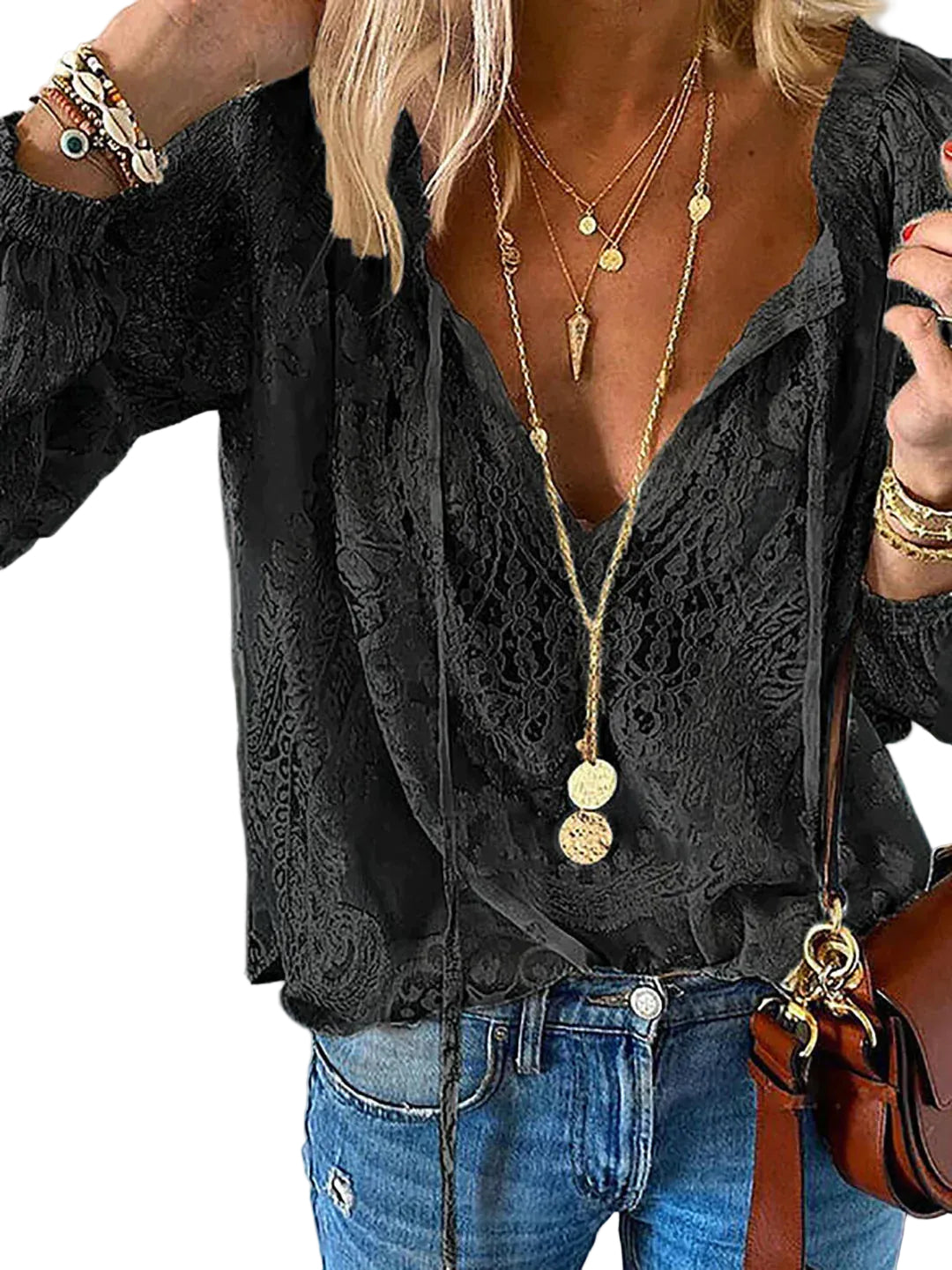 Blouse Femme Chic Détails en Dentelle 0